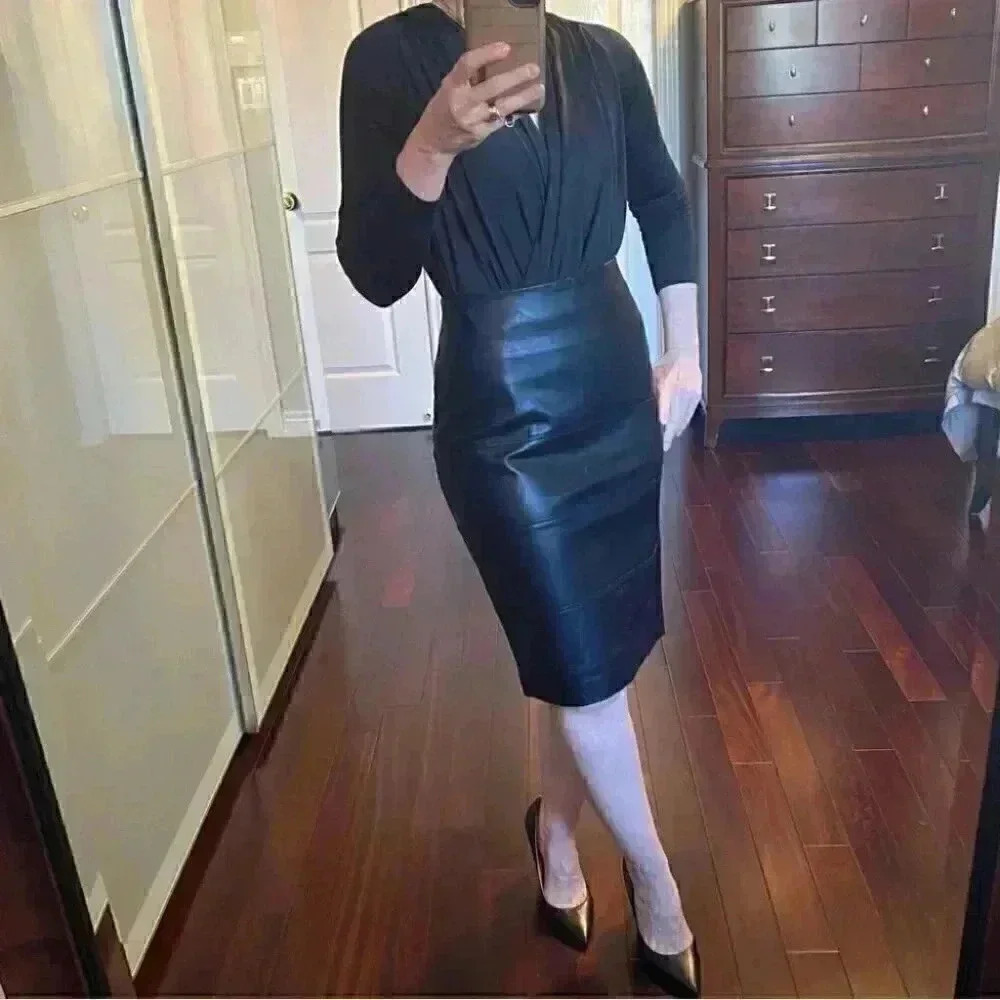 Reitman’s Black Faux Leather Pencil Skirt High Waisted Size 4 - Picture 4 of 16